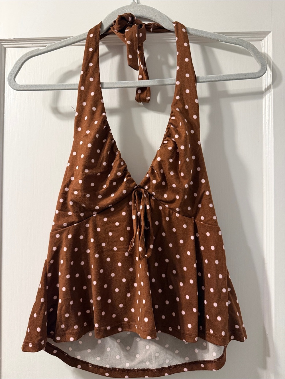 Brown Polka Dot Halter Tie-Front Cami